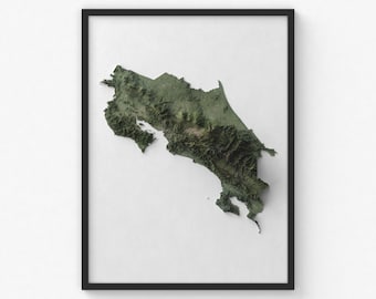 Costa Rica Karte Poster | Moderne Topographische Wandkunst | Giclée Posterdruck