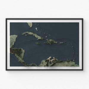 Caribbean Map Print | Modern Topographic Wall Art | Giclée Poster Print