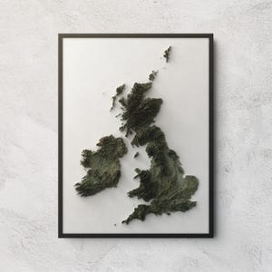 Karta över Brittiska öarna | Skuggad reliefposter | Minimalistisk väggkonst