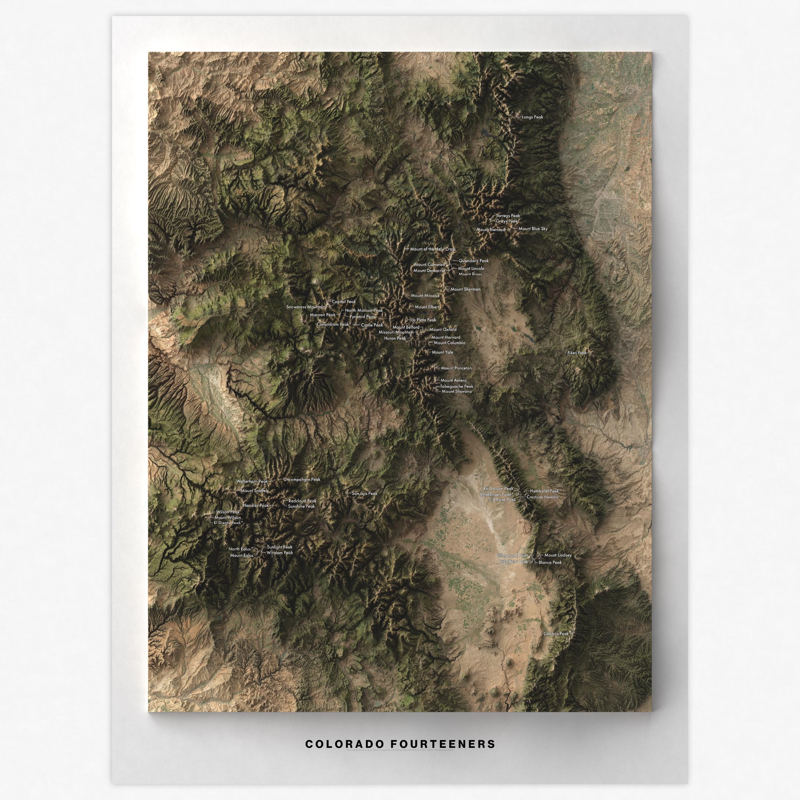 Colorado 14ers Map Print | Modern Topographic Wall Art | Giclée Poster ...