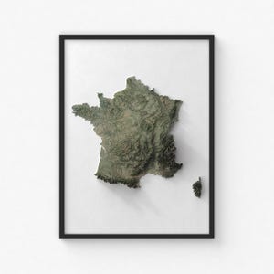 Impression de carte de France | Art mural topographique moderne | Impression giclée d'affiche