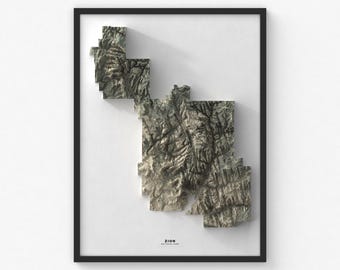 Zion National Park kaart afdrukken | Moderne topografische muurkunst | Giclée-posterafdruk