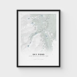 Impression de la carte du sentier Sky Pond | Parc national des montagnes Rocheuses, Colorado | Art mural