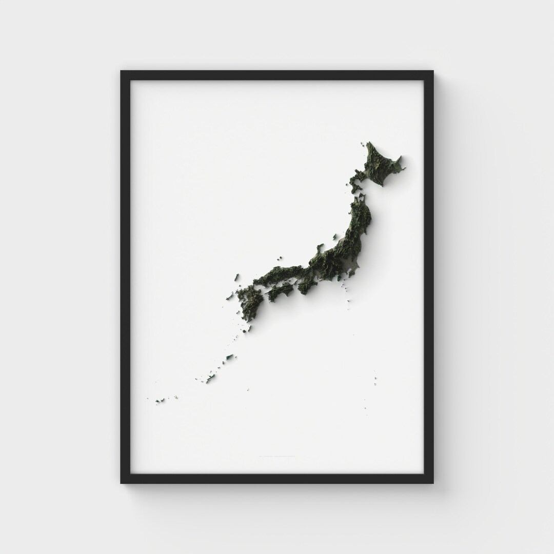 Japan Shaded Relief Map Print Modern Topographic Wall Art Home & Office ...
