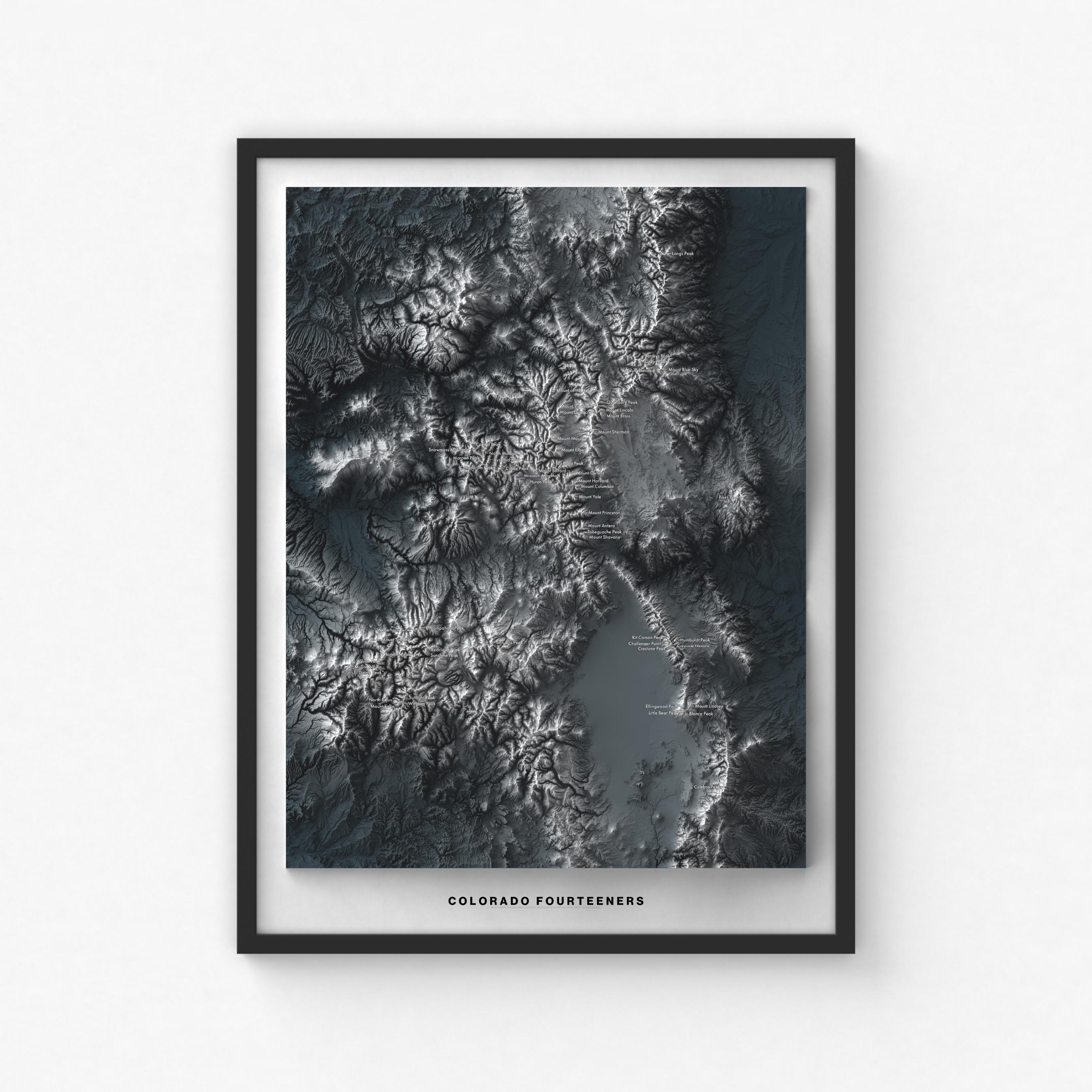 Colorado 14ers Map Print | Modern Topographic Wall Art | Giclée Poster ...
