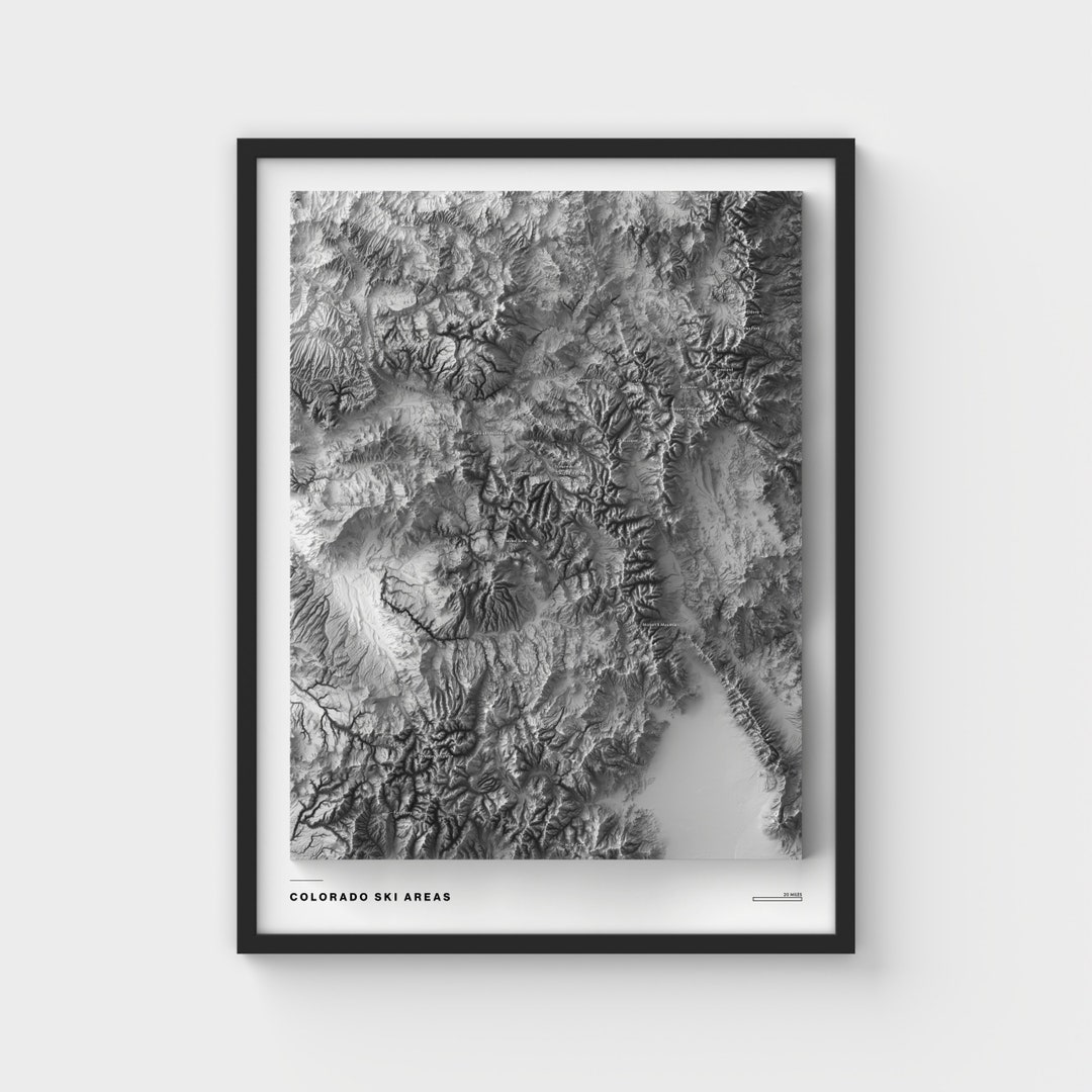 Colorado Ski Areas Shaded Relief Map Print Modern Topographic Wall Art ...
