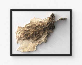 Afghanistan Map Print | Modern Topographic Wall Art | Giclée Poster Print