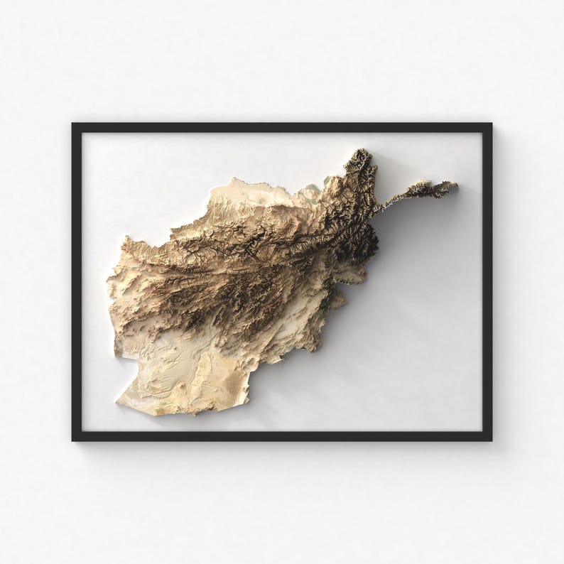 Afghanistan Map Print | Modern Topographic Wall Art | Giclée Poster ...