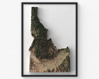 Impresión de mapa de Idaho / Arte mural topográfico moderno / Impresión de póster giclée