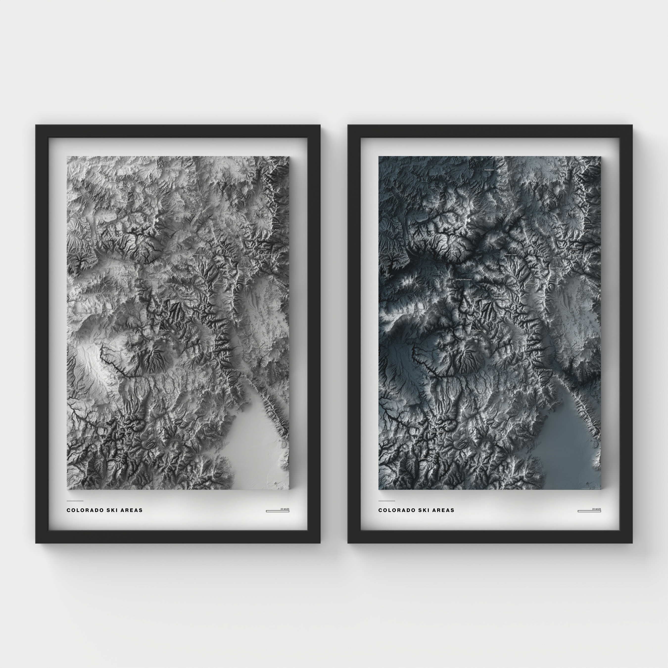 Colorado Ski Areas Shaded Relief Map Print Modern Topographic Wall Art ...