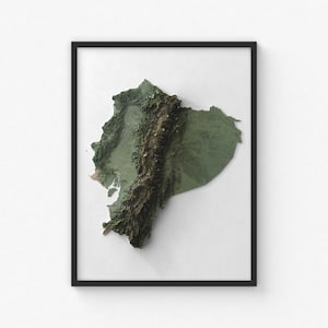 Impresión de mapa de Ecuador / Arte mural topográfico moderno / Impresión de póster giclée