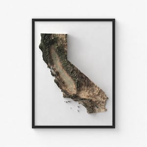 Impresión de mapa de California / Arte mural topográfico moderno / Impresión de póster giclée