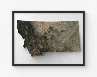 Karta över Montana | Modern topografisk väggkonst | Giclée-affisch