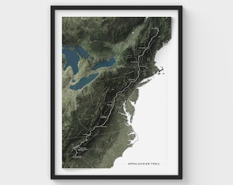 Impression de la carte du sentier des Appalaches | Art mural topographique moderne | Impression giclée d'affiche