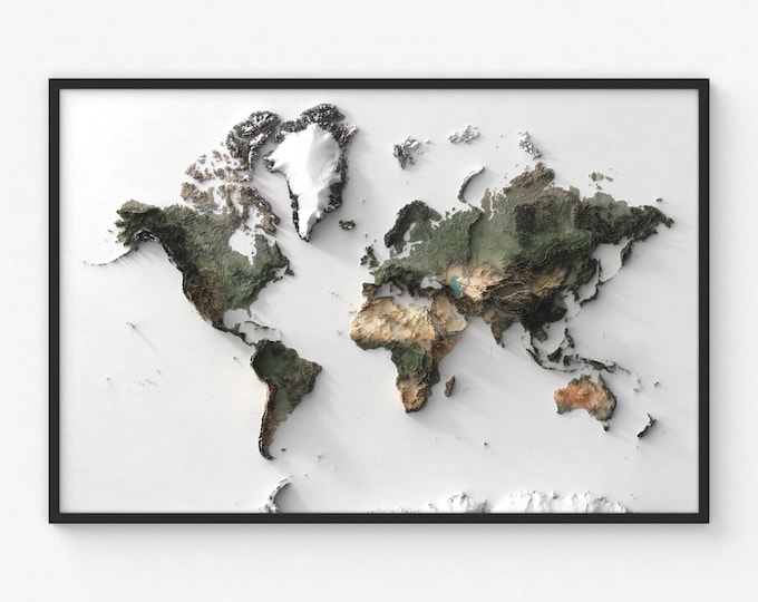 World Map Print | Modern Topographic Wall Art | Giclée Poster Print