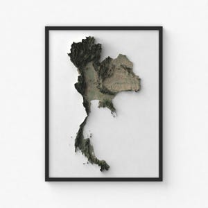 Impresión de mapa de Tailandia / Arte mural topográfico moderno / Impresión de póster giclée
