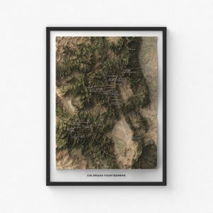 Impression de carte des 14ers du Colorado | Art mural topographique moderne | Impression giclée d'affiche