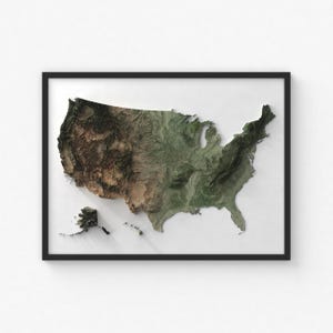 アメリカ合衆国地図プリント | モダンな地形図ウォールアート | ジクレーポスタープリント
