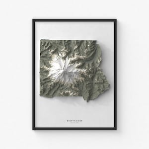 Carte du parc national du Mont Rainier | Art mural topographique moderne | Impression giclée d'affiche