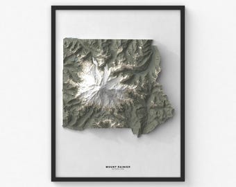 Mount Rainier National Park Map Print | Modern Topographic Wall Art | Giclée Poster Print