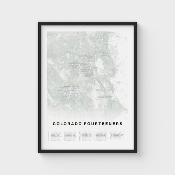 Colorado Fourteeners Fillable Map Print | 53 Ranked 14ers | Wall Art