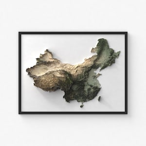 China Karte Print | Moderne Topographische Wandkunst | Giclée Posterdruck