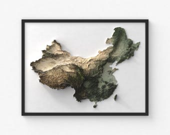Impresión de mapa de China / Arte mural topográfico moderno / Impresión de póster giclée