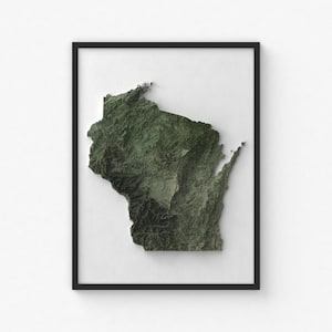 Impression de carte du Wisconsin | Art mural topographique moderne | Impression giclée d'affiche