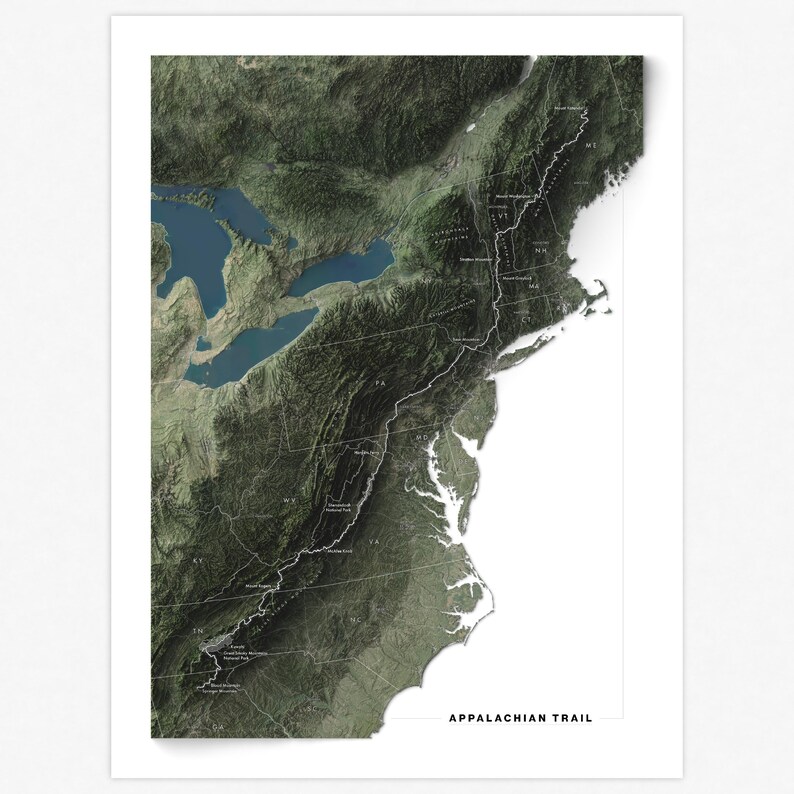 Appalachian Trail Map Print | Modern Topographic Wall Art | Giclée