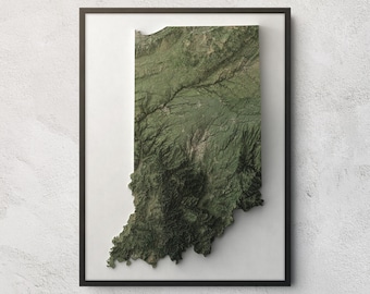 Indiana Map Print | Shaded Relief Poster | Minimalist Wall Art