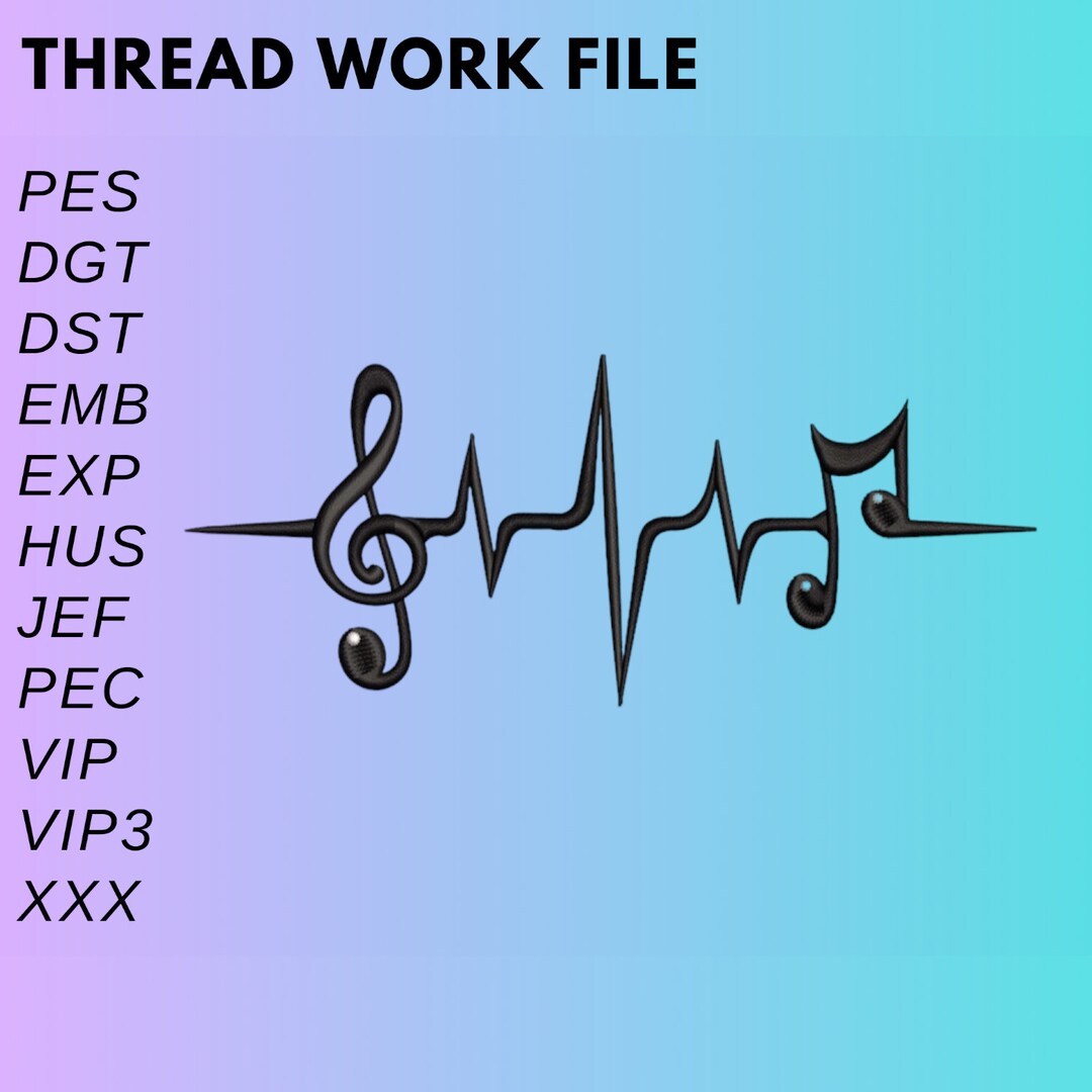 Music Embroidery Design. 4x4 and 5x7 Hoop. Music Note Embroidery File