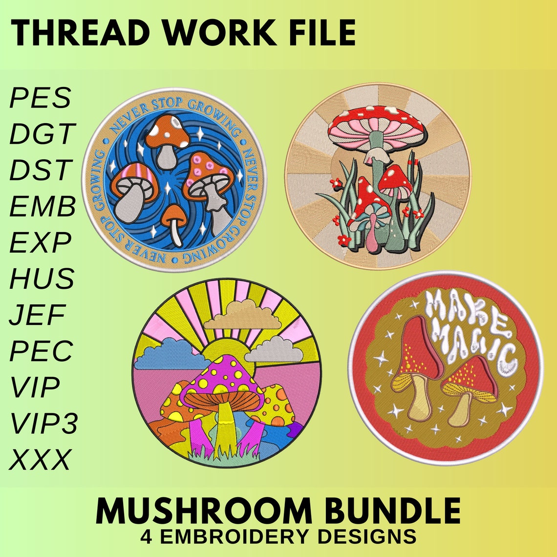 4 Mushroom Embroidery Designs Bundle. Pack of Embroidery Etsy