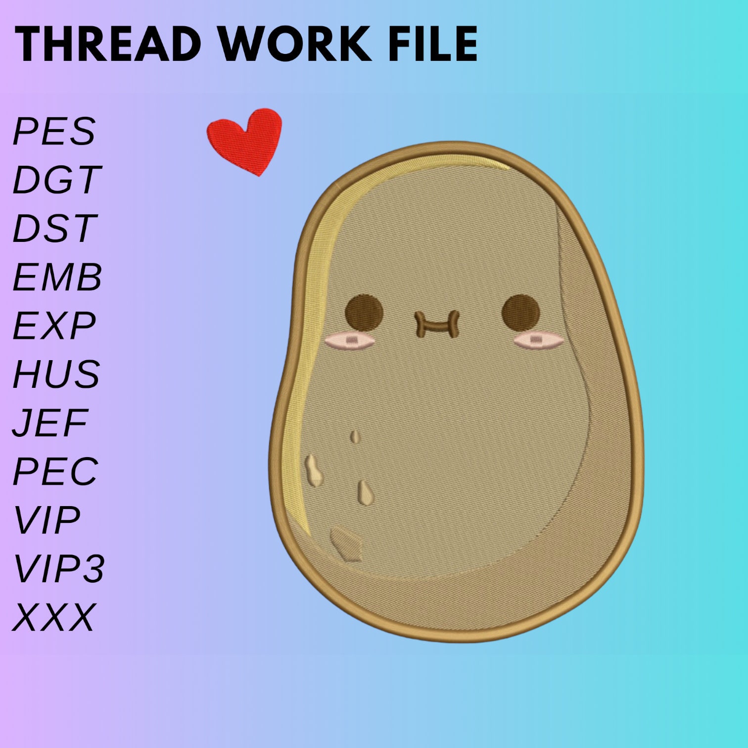 Cute Potato Embroidery Design. Potato Face Embroidery Files. Trendy