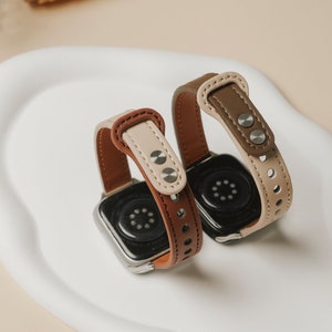 Apple Watch Band For Women • Two-Tone Genuine • Fashion Leather Strap • Suitable for Series Ultra 9 8 7 6 5 4 3 2 1 SE