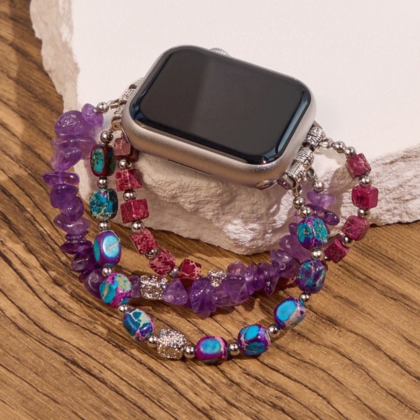Apple Watch Band• Natural Amethyst Apple Watch Strap • Apple Watch Band • 38mm 40mm 41mm 42mm 44mm 45mm • Series 9-1 • Crystal For Women