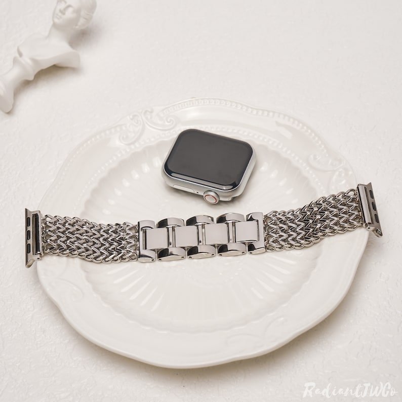 Apple Watch Band Metal Bracelet Watch Strap 38mm 40mm 41mm 42mm 44mm 45mm 49mm Apple Watch ArmBand Series 9-1 Handmade Gift Silver