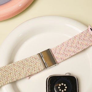 Apple Watch Band Woven Bicolor Handcrafted Watch Strap Compatible 38mm-41mm, 42mm-45mm Series 1-9 SE For Wrist Strap Pink Sand