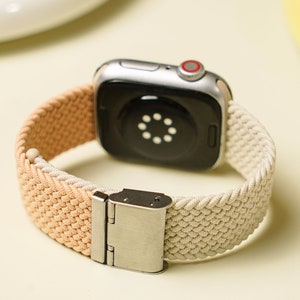Apple Watch Band Woven Bicolor Handcrafted Watch Strap Compatible 38mm-41mm, 42mm-45mm Series 1-9 SE For Wrist Strap Light Orange