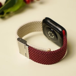 Apple Watch Band Woven Bicolor Handcrafted Watch Strap Compatible 38mm-41mm, 42mm-45mm Series 1-9 SE For Wrist Strap Burgundy