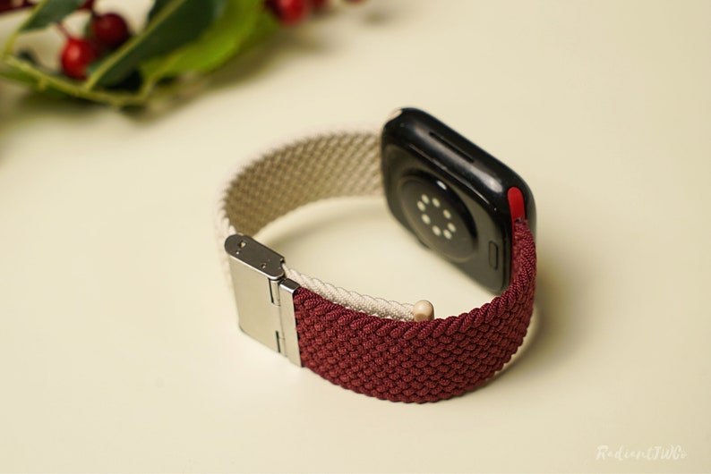 Apple Watch Band Woven Bicolor Handcrafted Watch Strap Compatible 38mm-41mm, 42mm-45mm Series 1-9 SE For Wrist Strap Burgundy