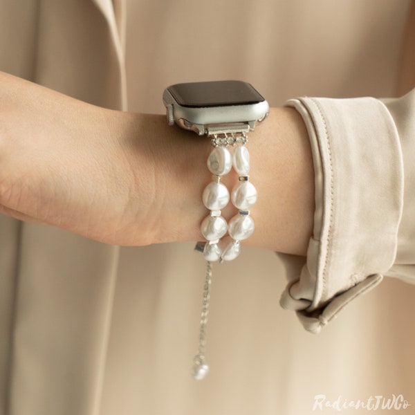 Pearl Apple Watch Band • Handgefertigtes Armband für Frauen • 38mm-41mm 42mm-45mm • Serie 1-9 SE • Stilvolles Apple Watch Armband