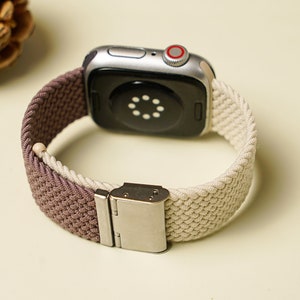 Apple Watch Band Woven Bicolor Handcrafted Watch Strap Compatible 38mm-41mm, 42mm-45mm Series 1-9 SE For Wrist Strap Grey Purple