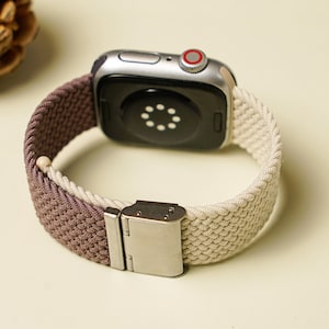 Apple Watch Band Woven Bicolor Handcrafted Watch Strap Compatible 38mm-41mm, 42mm-45mm Series 1-9 SE For Wrist Strap Grey Purple