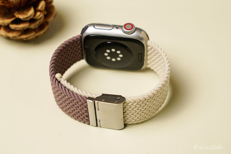 Apple Watch Band Woven Bicolor Handcrafted Watch Strap Compatible 38mm-41mm, 42mm-45mm Series 1-9 SE For Wrist Strap Grey Purple