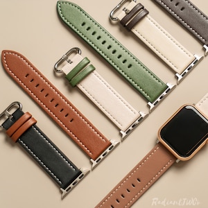 Two-Tone Apple Watch Band • Leather Apple Watch Strap • Series 1 2 3 4 5 6 7 8 9 10 SE • 38mm 40mm 41mm 42mm 44mm 45mm 49mm • Birthday Gift