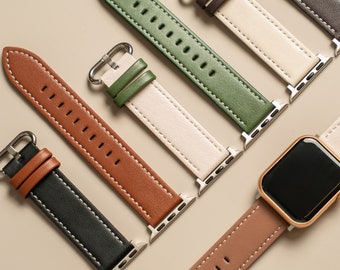 Two-Tone Apple Watch Band •  Leather Strap For Women • Compatible 1 2 3 4 5 6 7 8 9 SE • 38mm 40mm 41mm 42mm 44mm 45mm 49mm • Handmade Gift