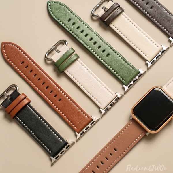 Bracelet pour Apple Watch bicolore • Bracelet en cuir pour Apple Watch • Série 1 2 3 4 5 6 7 8 9 SE • 38 mm 40 mm 41 mm 42 mm 44 mm 45 mm 49 mm • Cadeau d'anniversaire