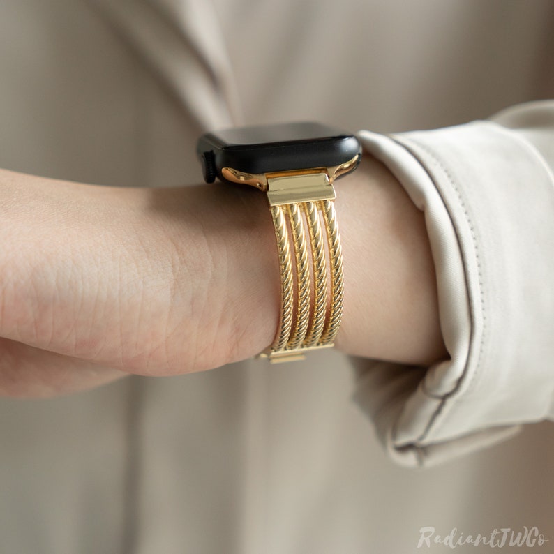 Bracelet Apple Watch en métal Bracelet fait main pour femme 38 mm-41 mm 42 mm-45 mm Séries 9, 8, 7, 6, 5, 4, 3, 2, 1, SE, Ultra Bracelet Apple Watch Gold