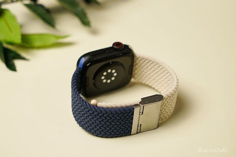 Apple Watch Band Woven Bicolor Handcrafted Watch Strap Compatible 38mm-41mm, 42mm-45mm Series 1-9 SE For Wrist Strap Blue