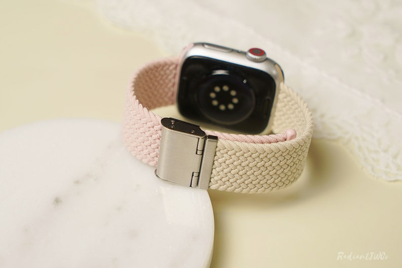 Apple Watch Band Woven Bicolor Handcrafted Watch Strap Compatible 38mm-41mm, 42mm-45mm Series 1-9 SE For Wrist Strap Pink